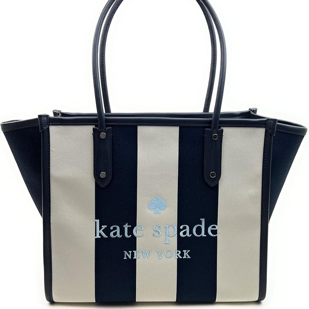 Kate Spade Large Ella Blazer Blue Even Stripe Jacquard Tote